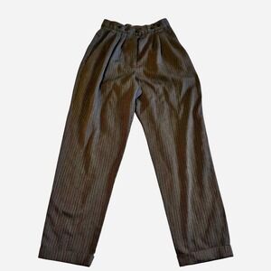 Vintage Smart Pants Striped Trousers Size 9 Made‎ in USA Brown Gray Button Waist
